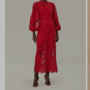 FARM Rio Vibrant Red Lace Long Sleeve Dress